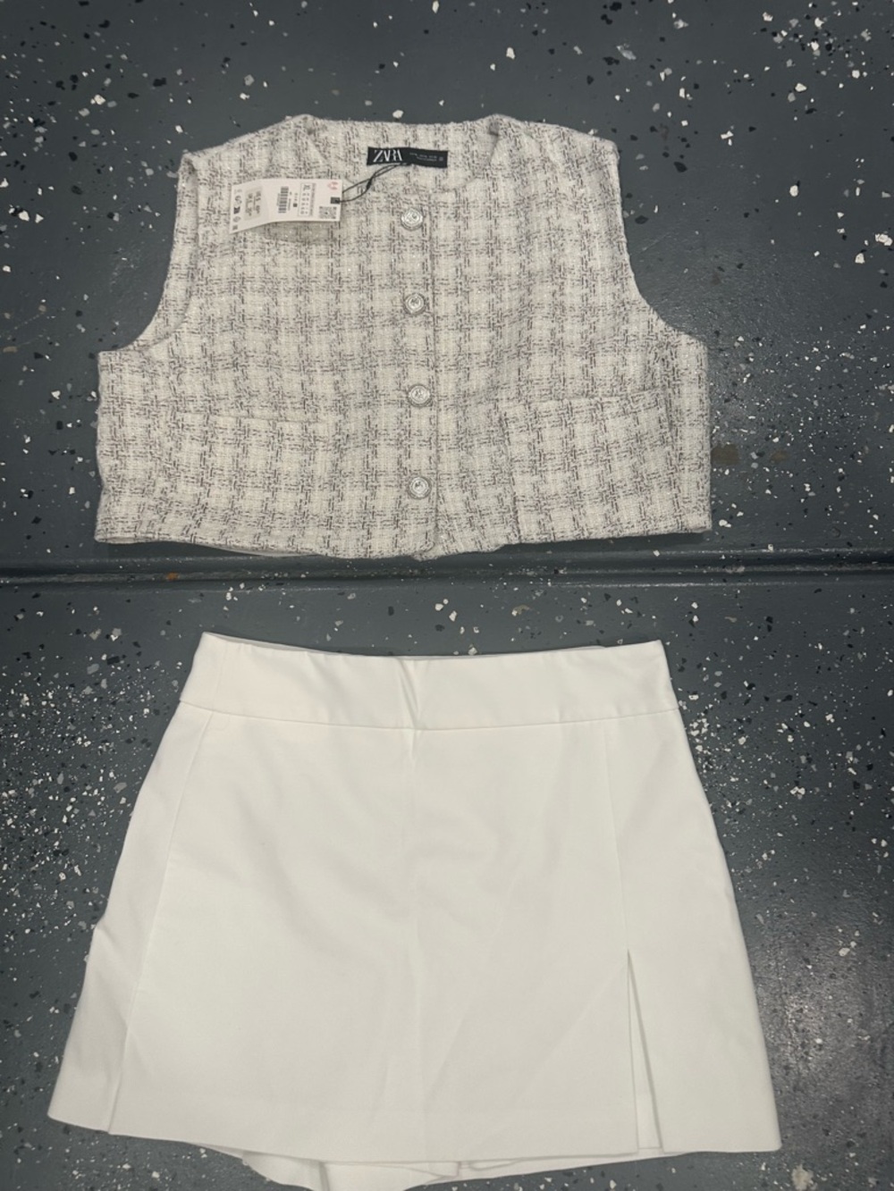 Zara Gray Tweed Crop Vest with White Mini Skort